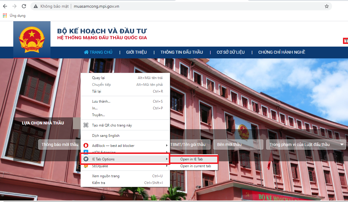 IE tab bằng chrome