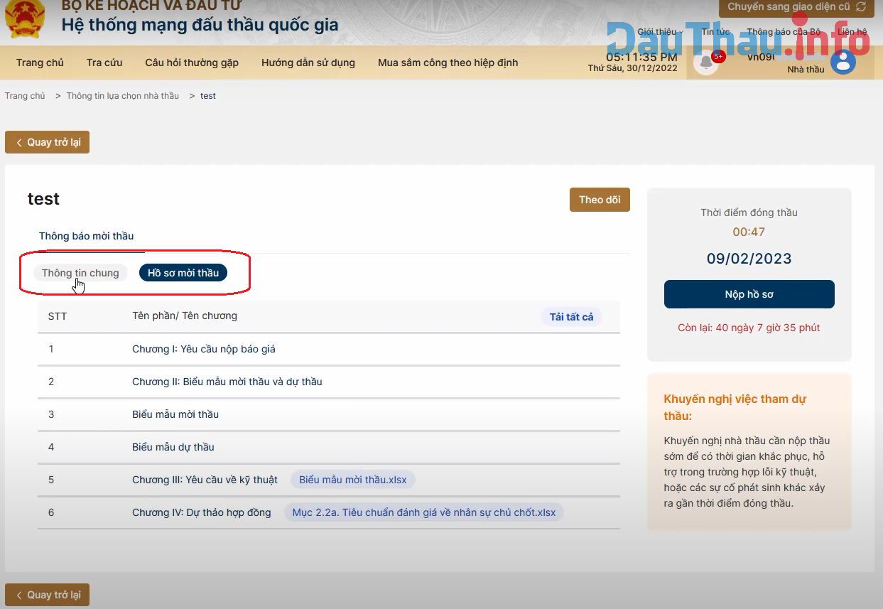 Hình 5: Xem thông tin gói thầu ​​​​​